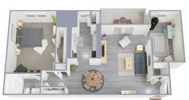 Floor plan for 1 bed, 1 bath, 928 sqft